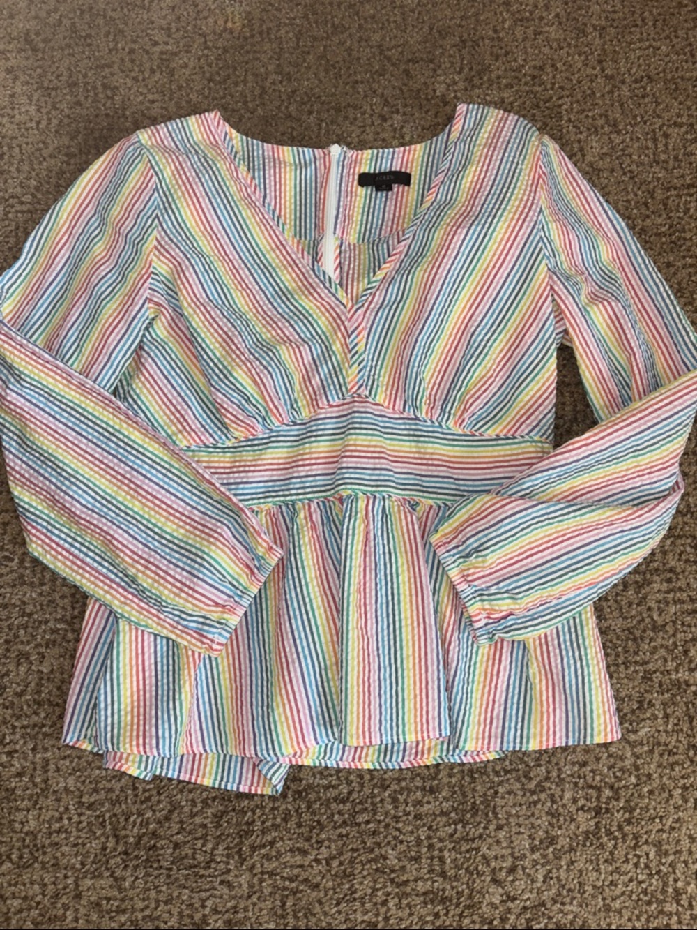 J. Crew Multi-Color Striped V-Neck Peplum Top 6